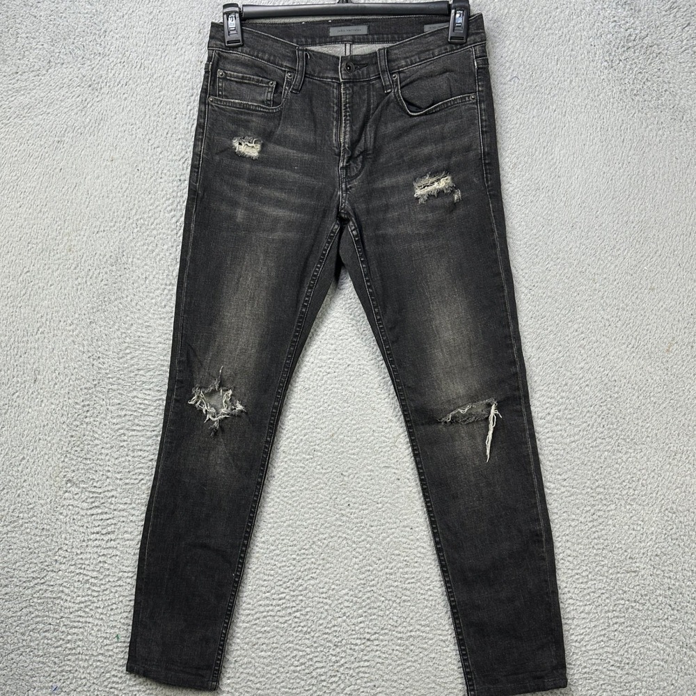 John Varvatos JV 703 Mens 31X28 Jeans Skinny Black Distressed 5-Pocket Dark Wash